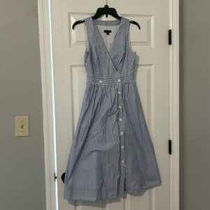 J Crew Blue & White Striped V-neck Button Down Dress Size 0